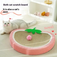 Lit grattoir interactif pour chat en sisal naturel et velours côtelé, grand format, résistant à l'usure, en forme de fraise mignonne