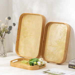 Bamboo Serving <b>Tray</b> Rectangular With Handle For <b>Tea</b> Coffee Hotel Use - Product Image 3