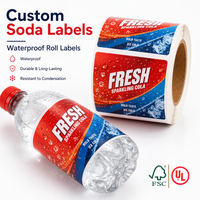 Étiquettes personnalisées imperméables et résistantes à la condensation pour bouteilles de soda, autocollants avec logo imprimé, durables, en rouleau, pour boissons gazeuses (Cola)
