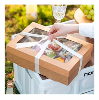 Boîte à pâtisserie jetable robuste pour l'extérieur, auto-montable, avec fenêtre transparente pour les sushis, les pique-niques, les barbecues et le camping