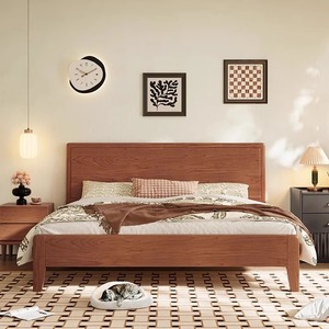 Tempat tidur kayu ek solid Nordik dengan pelapis kain ramah lingkungan, gaya antik 1.5m/1.8m Kamar tidur bergaya minimalis modern ala Cina b - Product Image 3