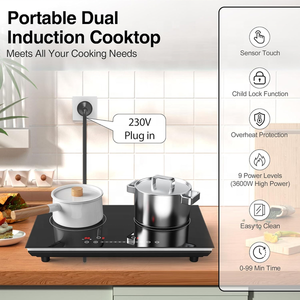 Placa de Inducción Doble Eléctrica de 4000W, 2 Quemadores, 220V, Portátil, Pantalla Táctil LCD, Resistente al Agua, Bloqueo de Seguridad para Niños, Control de Temperatura - Product Image 3