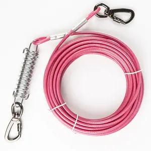 Heavy Duty Pink Black Extention Nylon Coil Galvanized Steel Cable Dog Wire Leash For Outside Hunting Tie Out Dog Runner camping