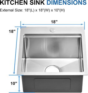 <span class=keywords><strong>Évier</strong></span> de <span class=keywords><strong>cuisine</strong></span> encastrable fait main de 18 pouces, poste de travail en acier inoxydable 18x18x10, cuve carrée simple, installation encastrée, anti-ternissement - Product Image 3