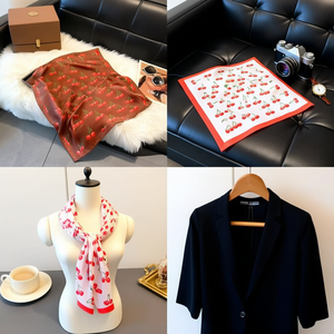 Pañuelo Cuadrado con Estampado de Cerezas Angelina, 70x70cm, Accesorio de Moda de Seda para Primavera/Verano - Product Image 4