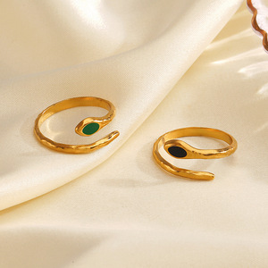 YWXS moda Popular broma 18K oro Acero inoxidable Retro étnico serpiente anillo nicho Hip-hop negro goteo serpiente anillo al por mayor - Product Image 3