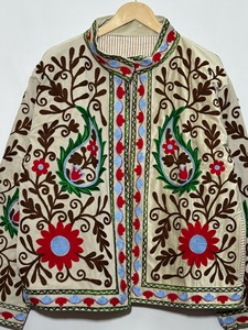 Veste florale brodée à la main pour femme, manches longues, col rabattu, style printemps, coton tissé, chic prairie - Product Image 5