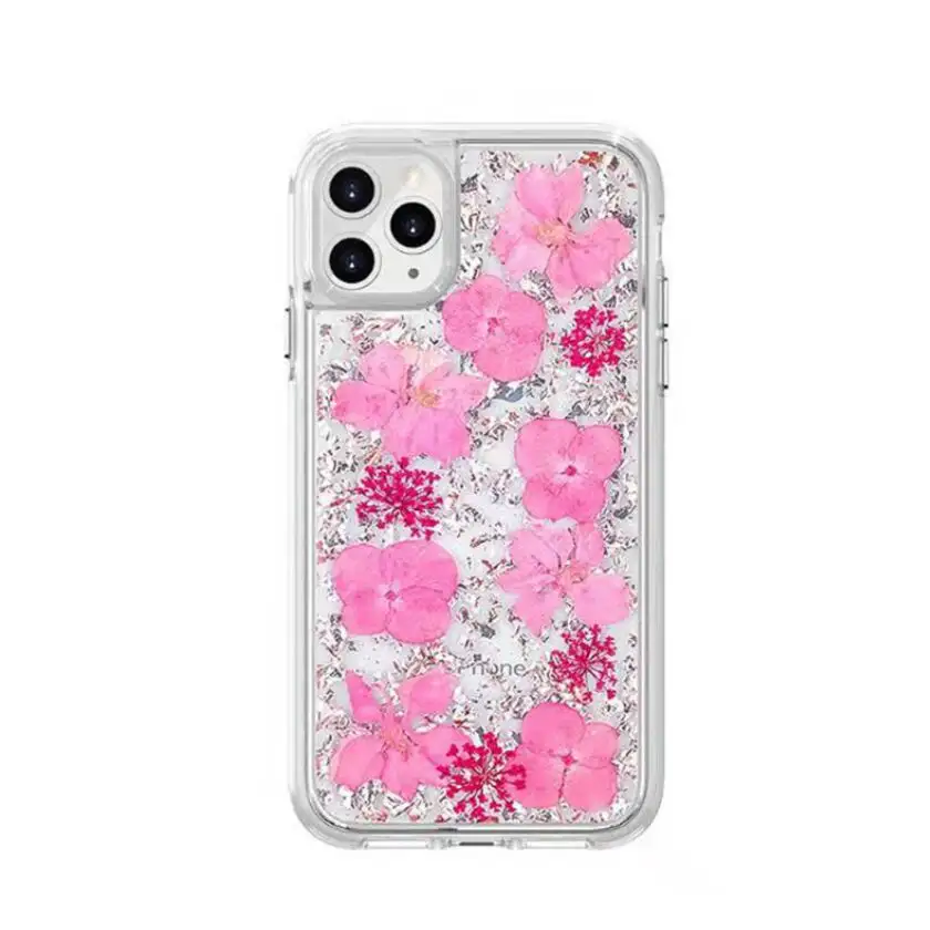iPhone Pro Max Phone Case,TPU Bumper Hard Case Phone Cover for smart phone, real dried flower gold foil mobile phone cover DIY