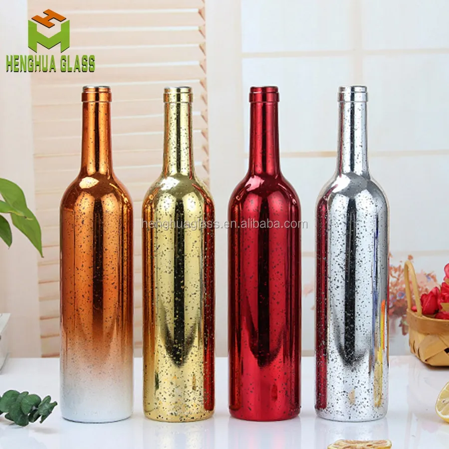 Стеклянные бутылки с металлическим покрытием под заказ от производителя, стеклянные бутылки с гальваническим покрытием для ликера, 750 мл, 75cl, винные бутылки