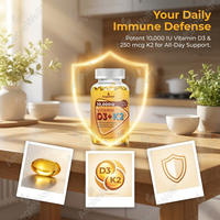 Etiqueta privada Vitamina D3 K2 , 120 Cápsulas blandas de aceite de coco Vitaminas D Fuerza máxima Soporte para huesos, corazón, inmunidad y calcio