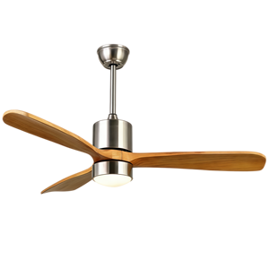 Ventilador de Techo LED de Estilo Industrial con 3 Aspas de Madera, Cuerpo de Metal Plateado, Lámpara de Techo para Comedor y Cocina - Product Image 2
