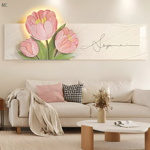 Tulipán creativo arte de lujo decoración del hogar pintura sala de estar sofá Fondo pared LED brillo <span class=keywords><strong>cristal</strong></span> porcelana pintura - Product Image 1