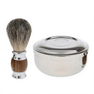 Juego de tazón para afeitar Maclura de acero inoxidable con cepillo de mango de madera resistente al óxido para afeitar - Product Image 3