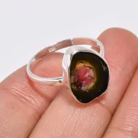Fabuloso anel de prata esterlina 925, fabuloso natural, em forma de fantasia, rosa, turmalina, joia de prata