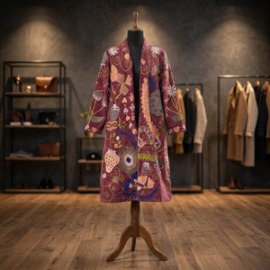 Wholesale <b>Women</b> Long Maroon <b>Velvet</b> <b>Coat</b> Hand Embroidered Suzani Vintage Winter Outerwear Bohemian Ethnic Floral Jacket Suzani - Product Image 1