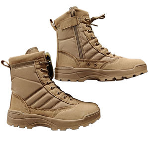 Bottes de travail tactiques pour hommes en gros, fermeture éclair, lacets, cuir, semelle en caoutchouc, résistantes à l'usure, antidérapantes pour la moto et la randonnée - Product Image 1