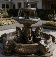 Fontaine en bronze personnalisée, thème ange et cheval, décoration d'intérieur, fontaine d'eau sculptée