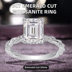แหวนหมั้นมอยส์ซาไนต์ทรงเอเมอรัลด์คัท |   เงินแท้ 925 แบบเกลียวลายบิดพร้อมขาเสียบแบบ Prong Set |   แหวนแต่งงานสำหรับผู้หญิงขายส่ง - Product Image 2