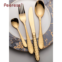 Ensemble de couverts en acier inoxydable poli miroir doré, manche martelé diamant, pour hôtels, restaurants et mariages