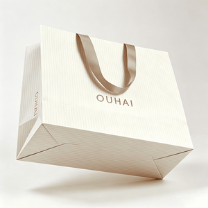 Bolsas <span class=keywords><strong>de</strong></span> Papel Personalizadas con Rayas Verticales Finas y Asa <span class=keywords><strong>de</strong></span> Cinta <span class=keywords><strong>de</strong></span> Satén Ancha Color Café para Joyería, Boutique, Regalos y Empaque <span class=keywords><strong>de</strong></span> Marca - Product Image 3