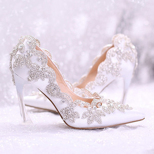 Chaussure Mariage Femme High Quality Dinner Elegant Crystal <b>White</b> Lace Formal Wedding Bride Shoes for Women - Product Image 5