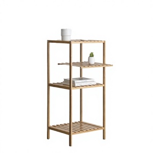 Bamboo Bathroom <b>Storage</b> <b>Shelf</b> 4 Tier Freestanding Wooden Towel Rack Narrow Organizer Stand - Product Image 2
