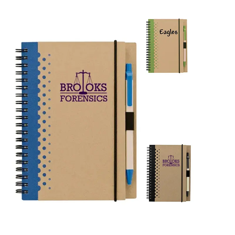 Fabriek Prijs Kraft Gerecycled Papier Custom Afdrukken Spiraal Notebooks Met Pen
