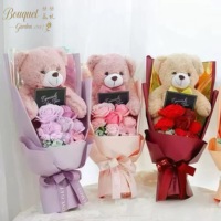 HotSale Buket Wisuda Buatan Tangan Beruang Teddy Sabun Wangi Mawar Hadiah untuk Hari Ibu Pernikahan & Dekorasi Kembali ke Sekolah