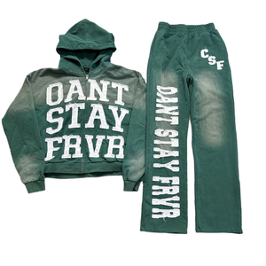 Conjunto de Sudadera con Capucha Dont Stay Frvr para Hombre, Estampado Verde, Estilo Urbano, Algodón French Terry, Ropa de Otoño - Product Image 1