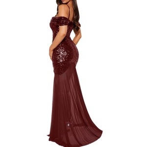 New Arrival Sexy <b>Spaghetti</b> <b>Straps</b> Beaded Splicing Mesh Sequin Dress Evening Gowns for Women Fashion - Product Image 2