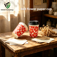 Gobelet en papier jetable rouge épaissi et enduit VEIKUN 2026 pour mariage à Shanghai, réception du Nouvel An, boissons chaudes, personnalisable