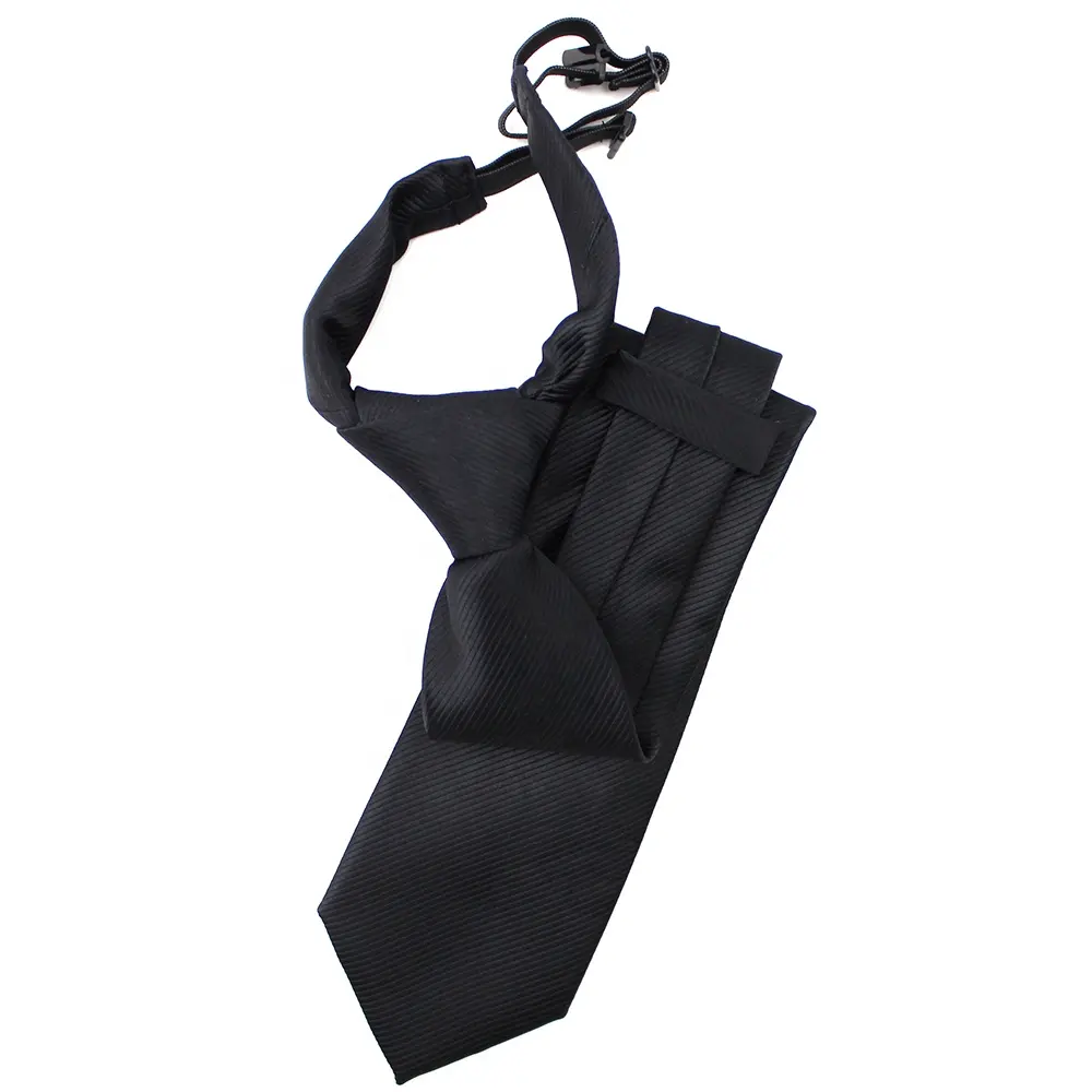 Wholesale Simplify Matters Men Easy Wear Classic Solid Color Black Repp Polyester Eco Friendly Wholesale Elastic Pretied Necktie