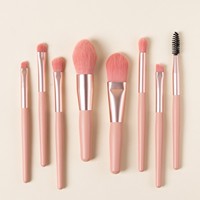 Ensemble de 8 pinceaux de maquillage portables en fibres synthétiques, couleur macaron, à poils doux, pour blush et fard à paupières, pour débutants
