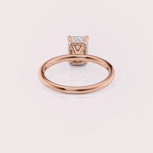 Anillo Solitario de Diamante Cultivado en Laboratorio con Corte Radiante en Oro Rosa de 14K con Halo Oculto |   Joyería de Compromiso Personalizada - Product Image 5