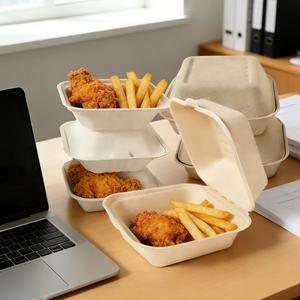 กล่องอาหารแบบใช้แล้วทิ้ง ผลิตจากเยื่อชานอ้อย ปลอดภัยต่อสิ่งแวดล้อม ใช้กับ<span class=keywords><strong>ไมโครเวฟ</strong></span>ได้ สไตล์อเมริกัน สำหรับเตรียมอาหารกลางวัน  รับพิมพ์โลโก้ตามแบบ - Product Image 1