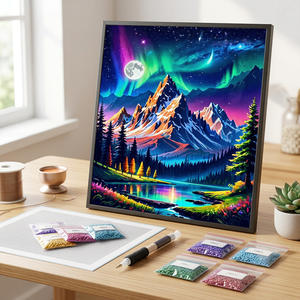 Kits de Pintura de Diamantes con Diseño de Aurora, Luna, Montaña, Árboles y Paisajes, para Adultos, Arte Moderno para Pared - Product Image 2