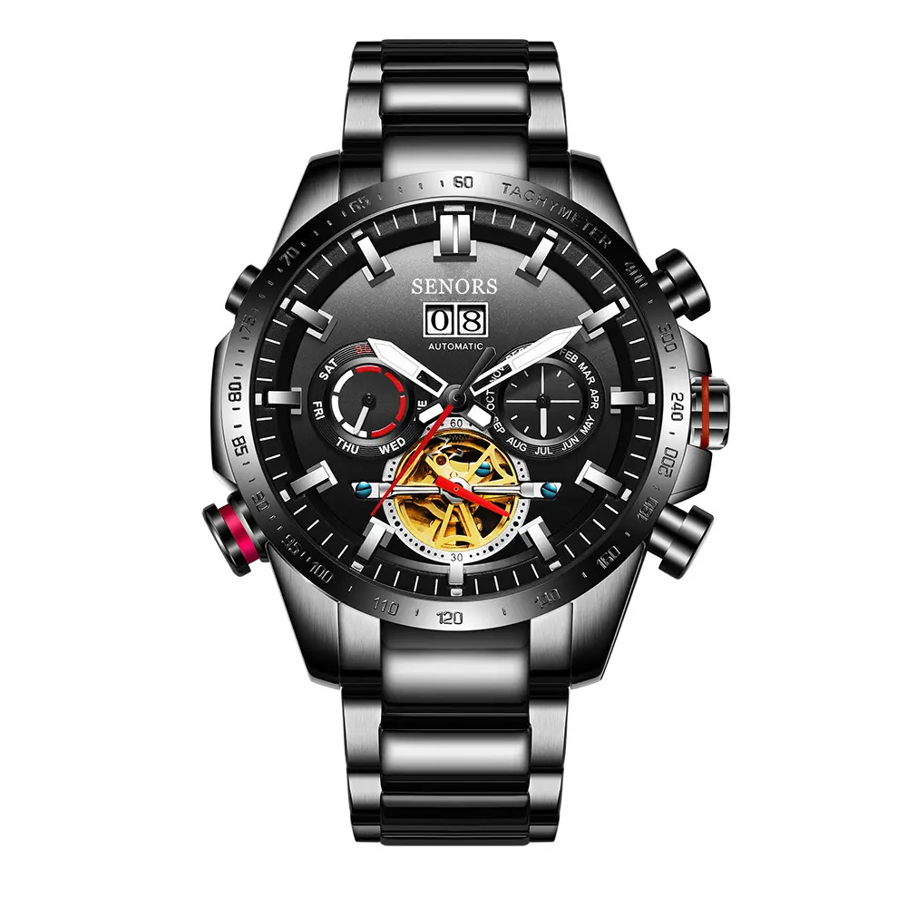 Mechanical Watches Tourbillon Design Stainless Steel Analog Waterproof Wrist Watch Self Wind Business Automatic Watches