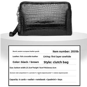 Pochette en cuir de crocodile véritable à double fermeture éclair et <span class=keywords><strong>serrure</strong></span> à code, sac de voyage d'affaires pour homme - Product Image 3