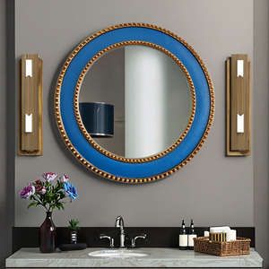 Espejo de baño de poliresina Azul Mediterráneo redondo elegante con marco dorado estilo Art <span class=keywords><strong>Deco</strong></span> para decoración de baño - Product Image 5
