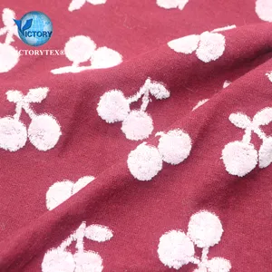 Cotton High Quality Loss Yarn Dyed Cherry Strawberry Cat Bowknot Figured Dobby Velvet Jacquard Weft Velour Velvet Fabric Cloth