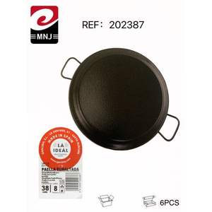 Poêle à paella en fonte émaillée durable de 38 cm avec poignée en acier inoxydable, vaisselle espagnole traditionnelle pour la cuisson et le service - Product Image 1