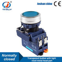 Huaqingjun bleu Led Transparent bouton de réinitialisation tête métallique NC bouton poussoir interrupteur pour PLC