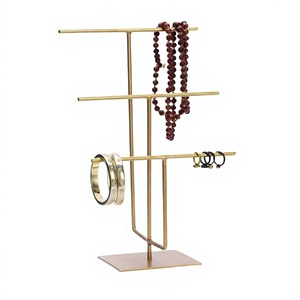 Expositor de Joyería de Metal Dorado con 3 Niveles para Collares, Pulseras y Anillos, Soporte de Escritorio para Joyas - Product Image 1