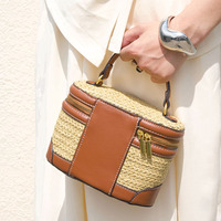 Sac à main femme en paille marron, sac fourre-tout petit format en paille PP tressée, sac à bandoulière vintage français pour l'été et la plage 2026