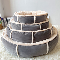 Canapé-lit douillet en denim pour petits chiens et chats, coussin amovible et lavable, base imperméable, nid d'hibou toutes saisons avec imprimé Sweet Dream