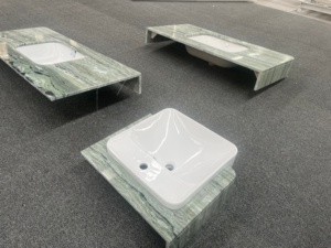 定制绿色大理石浴室佛得角普拉托大理石梳妆台台面，带弧形转角大理石围裙，适合现代浴室 - Product Image 6