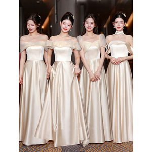 Champagne Bridesmaid Dresses Satin A-Line Sweetheart Neckline Natural Waist Elegant Simple Style For Wedding Party - Product Image 1