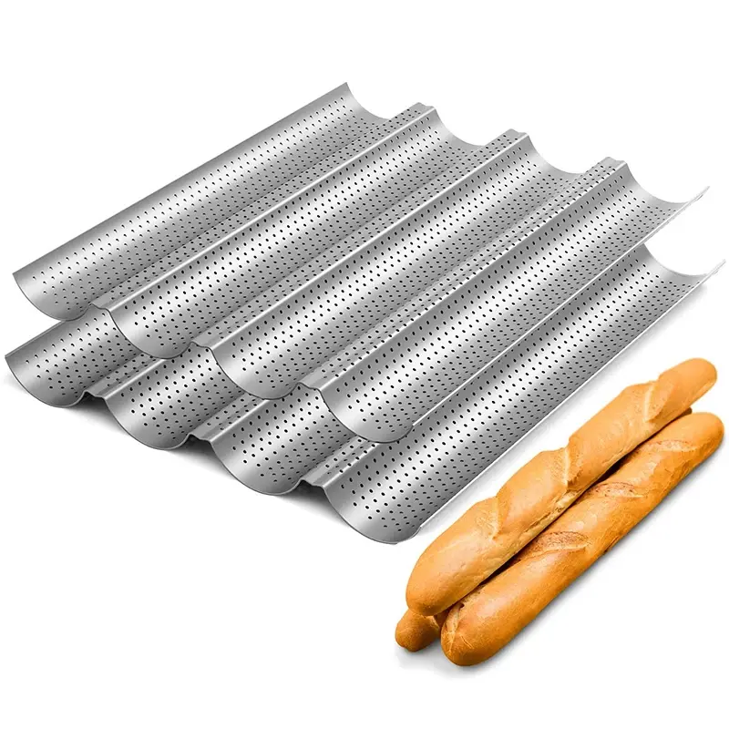 Nonstick Perforated French Bread Baking Pan Carbon Steel Baguette Pan French Bread 4 Wave Loaves Loaf Bake Mold