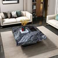 Table basse en travertin noir de luxe nordique avec acier inoxydable - Meuble essentiel chic pour le salon contemporain