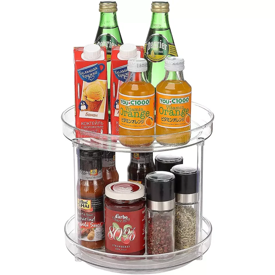 2024 Modern 2-Tier Kitchen Organizer with Anti-Skid Rotating Tray Lazy Susan Swivel Plates 2024
